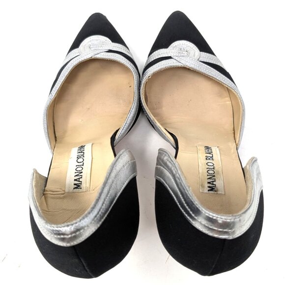 Manolo Blahnik D'Orsay Pumps Black Fabric Silver Heels VTG 80s Sz 36 Italy, 6 US - Picture 13 of 16